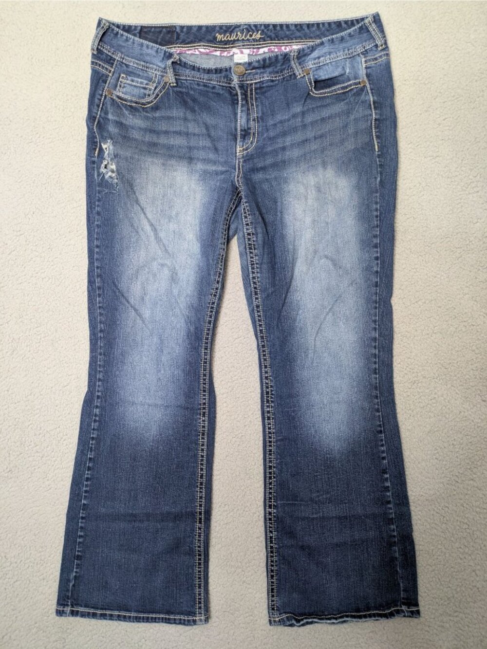 Maurices Size 22 Blue Bootcut Distressed Denim Jeans Embroidered Back Pockets